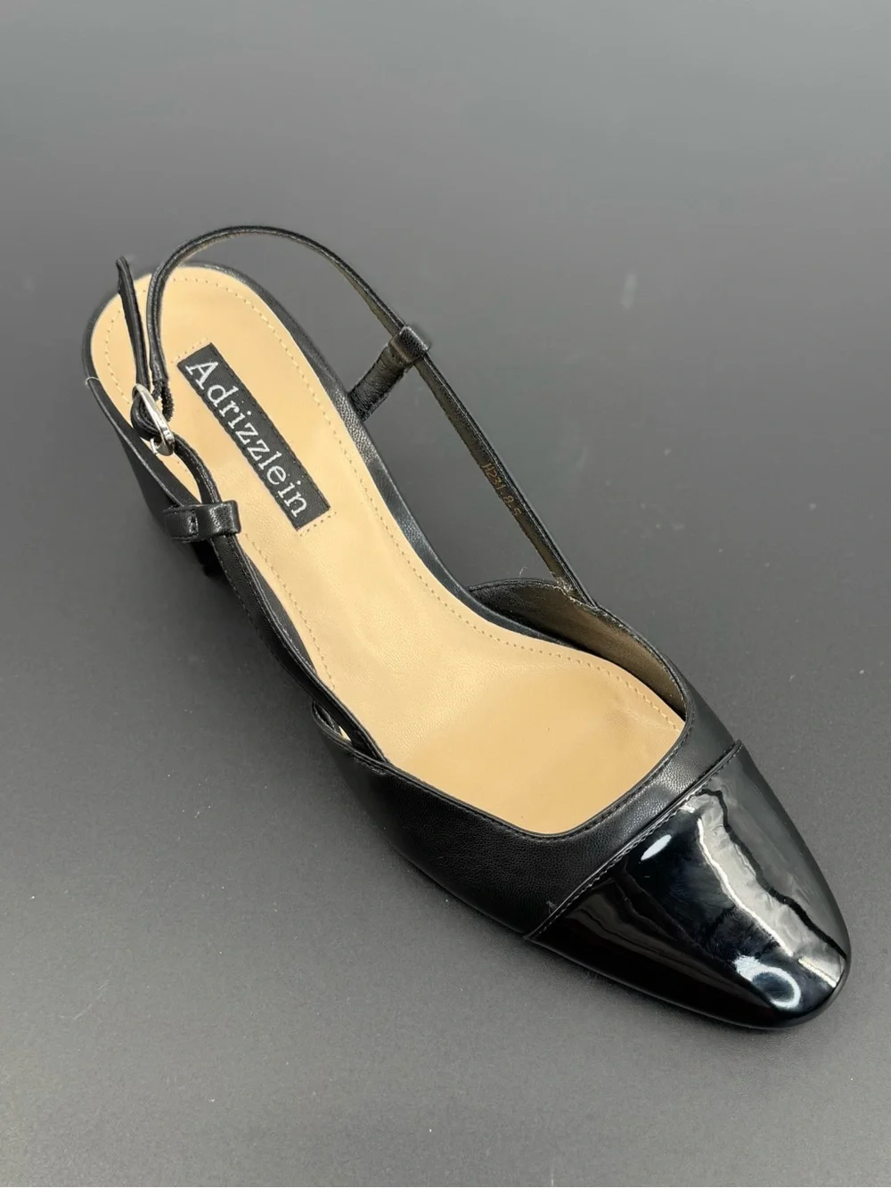 Adrizzlein Elegant Black Slingback Block Heel Pump - Women's Dress Shoe Size 8.5